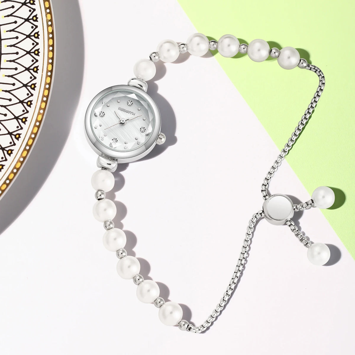 REBIRTH Pearl Bracelet Quartz Watch – Elegant & Compact Pearl Bracelet Watch Nixie