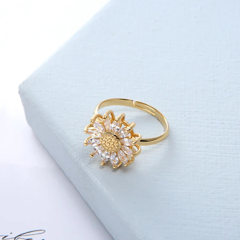 Sunflower CZ Zirconia Jewelry Set – Necklace, Earrings & Ring CZ Jewelry Set Nixie gold Ring