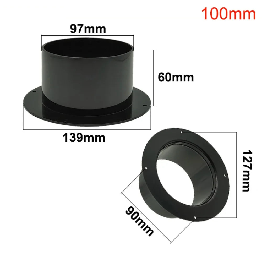ABS Round Wall Flange Connector – Black Ventilation Pipe Joint Ventilation Pipe Fitting Nixie 100mm