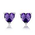 2 Pairs Heart Stud Earrings Silver-Plated with Stones for Women Stud Earrings Set Nixie PURPLE