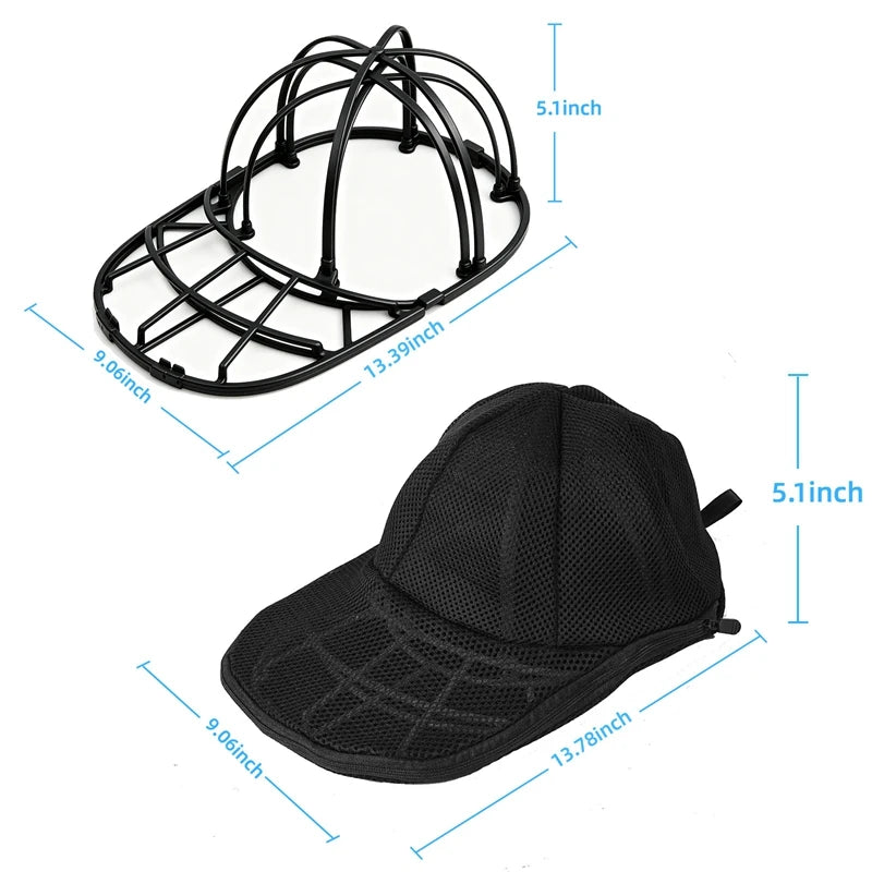 Baseball Cap Washer Cage & Mesh Bag | Anti-Deformation Hat Cleaner Hat Washer Cage Nixie 2Pcs-black B