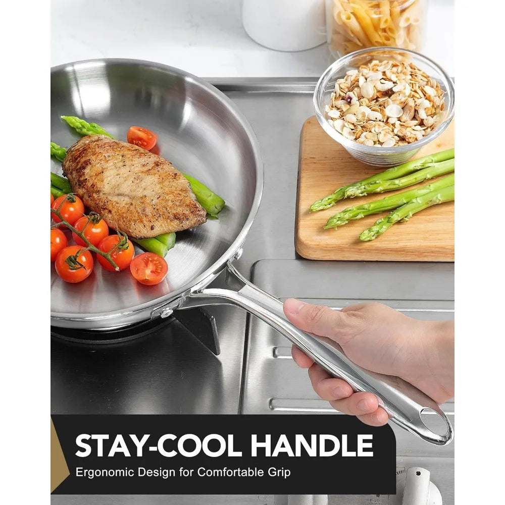 MICHELANGELO 8-Inch Stainless Steel Frying Pan – Induction & Gas Stainless Steel Skillet Nixie