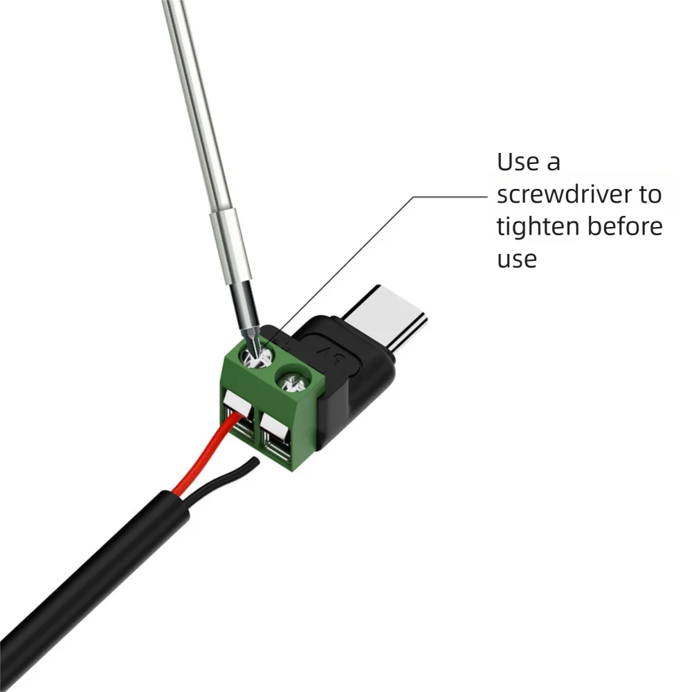 Solderless USB-C to 2-Pin Crimp Terminal Block Adapter 5V USB Terminal Adapter Nixie