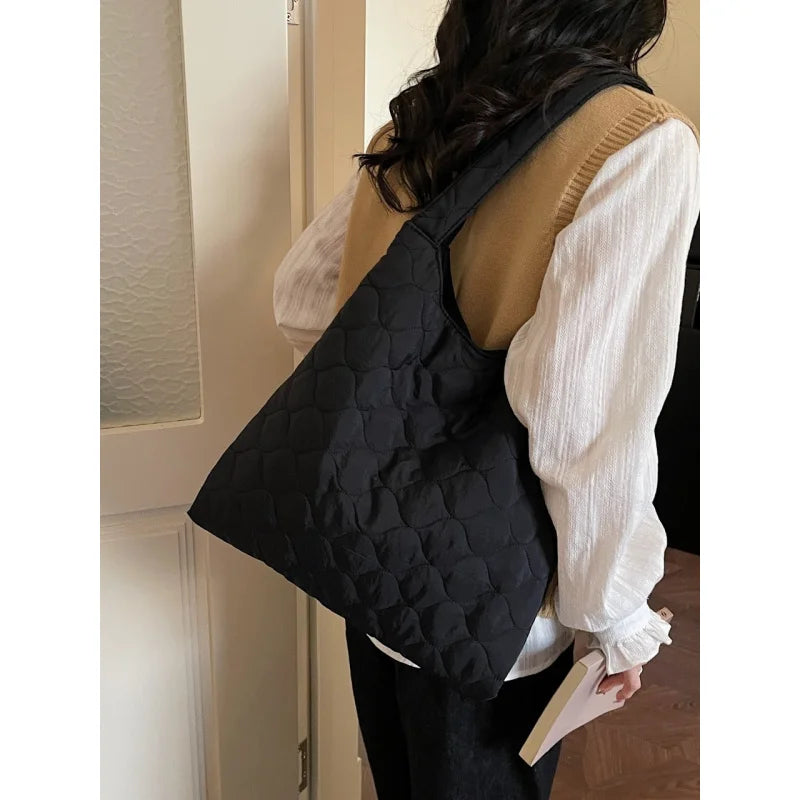Nixie Quilted Tote Bag – Korean Style Large Shoulder Bag Quilted Tote Bag Nixie