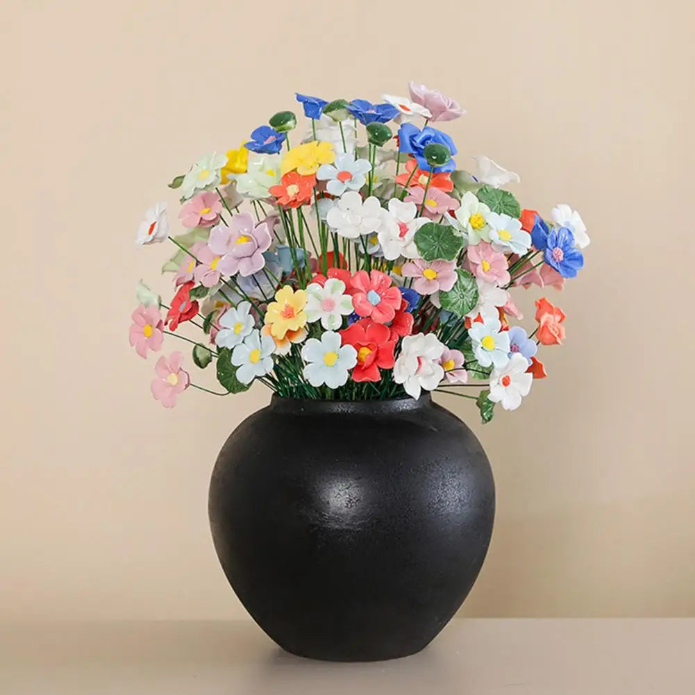 Handmade Ceramic Artificial Rose Flower with Stem | Vase Decor