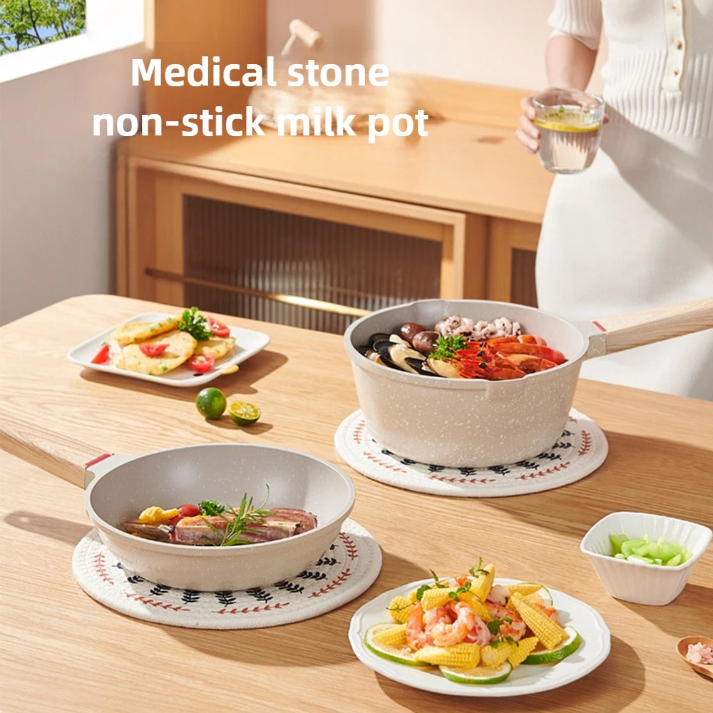 FEB.WIND Nonstick Milk Pot with Lid – Die Cast Soup & Baby Pan Nonstick Milk Pot Nixie