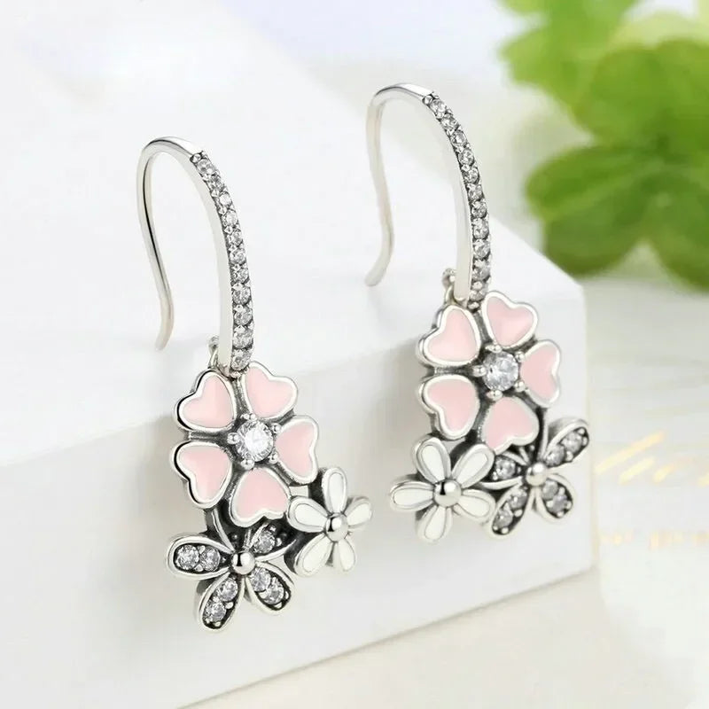 Daisy Drop Earrings – Pink Peach Crystal Dangle Zinc Alloy Dangle Earrings Nixie