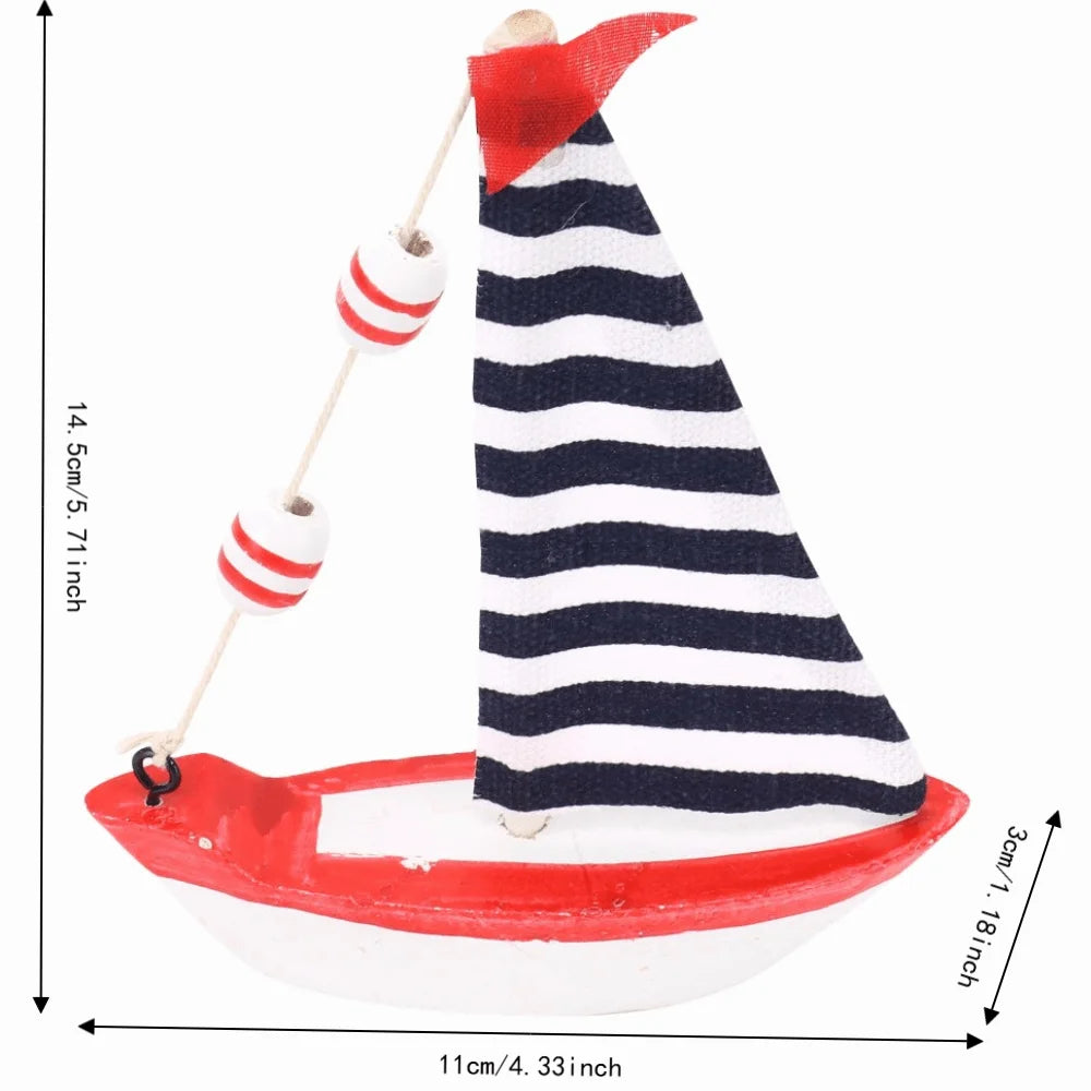 Wood Mini Mediterranean Sailboat Ornament – Retro Marine Decor Tabletop Sailboat Ornament Nixie