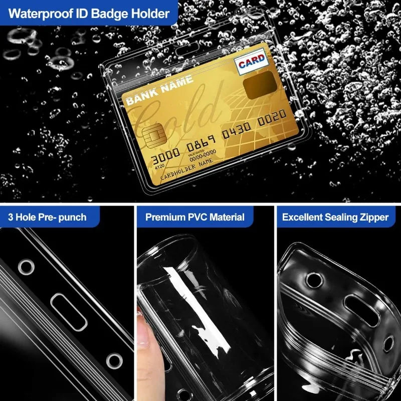 10pcs Transparent Horizontal ID Card Badge Holders – Waterproof ID Badge Holder Nixie