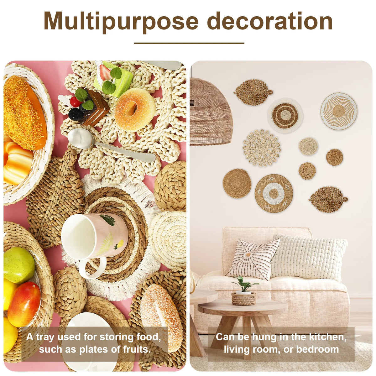 10-Piece Handcrafted Rattan Wall Basket Decor Set | Rustic Boho Woven Wall Basket Set Nixie