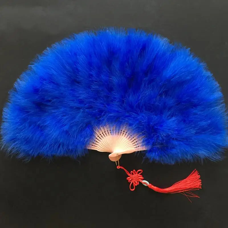 Colorful Feather Folding Fan with Tassels – Wedding & Dance Feather Folding Fan Nixie