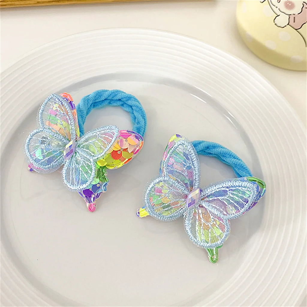 2PCS Sequin Butterfly Hair Ties for Girls – Elastic Ponytail Bands Girls Hair Ties Nixie SKY BLUE
