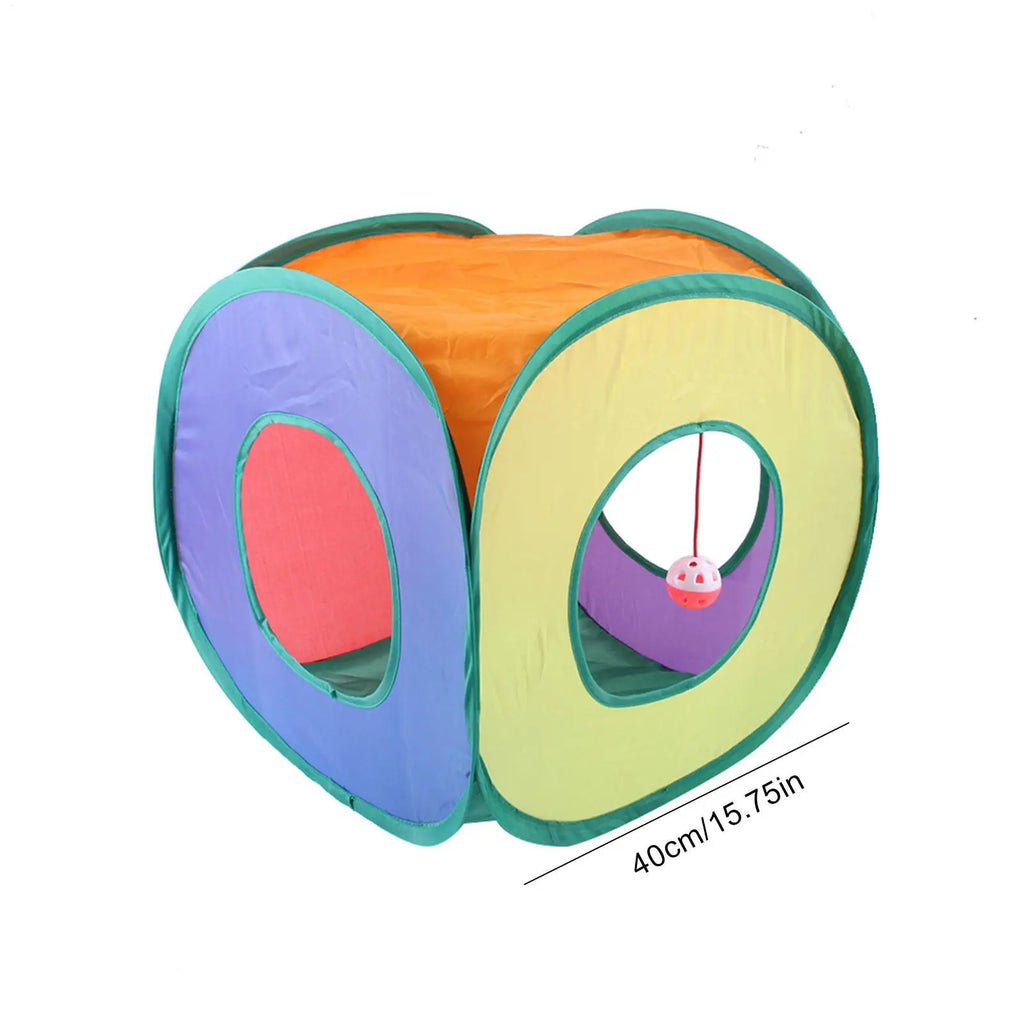 Foldable Square Cat Tunnel Toy with Bells – Rainbow Play Cube