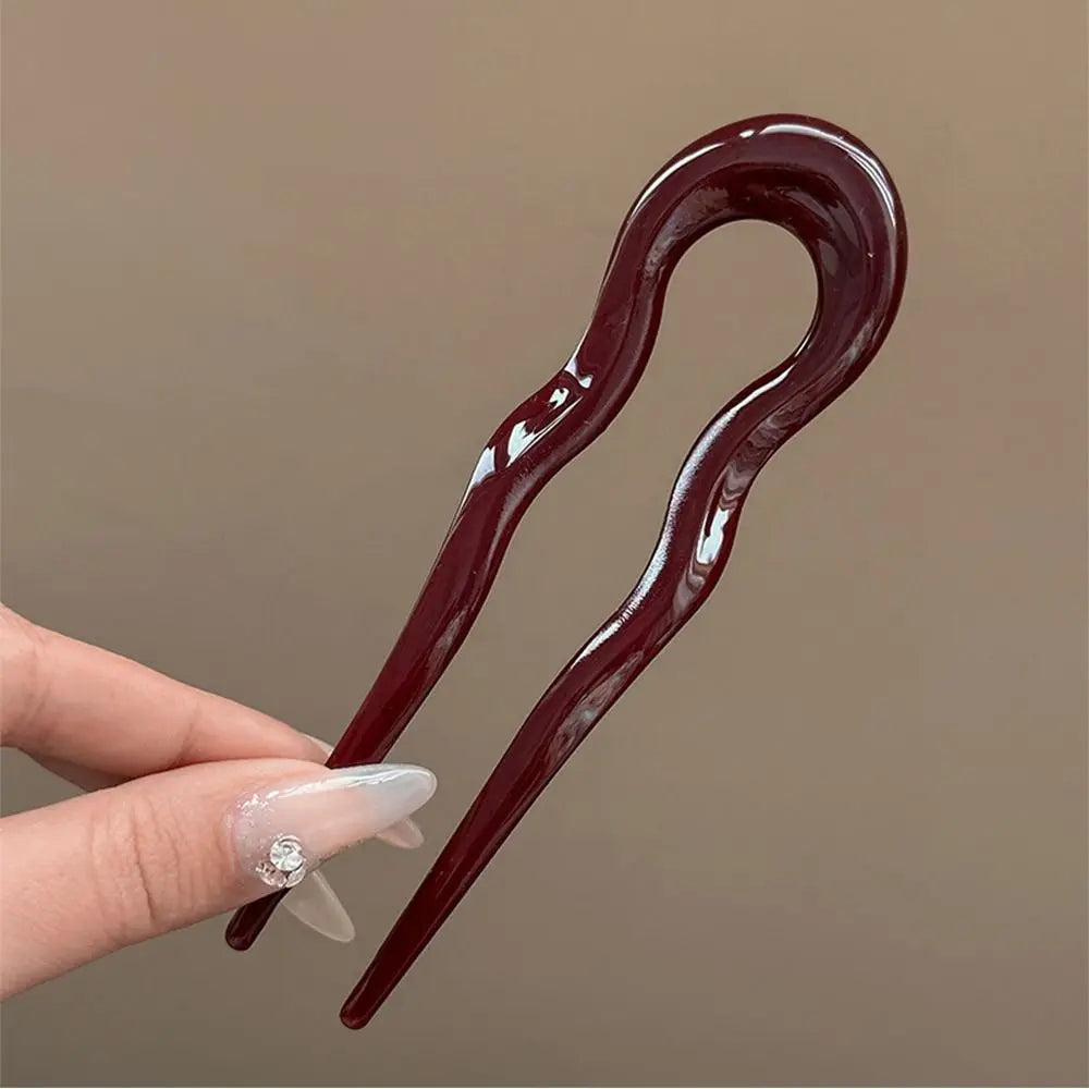 U-Shaped Acetate Hair Fork Stick – Tortoiseshell Geometric