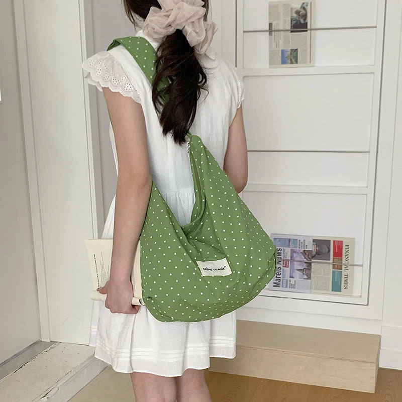 Korean Minimalist Polka Dot Nylon Tote Bag | Large Capacity Nylon Shoulder Tote Nixie