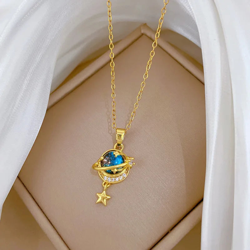 Galaxy Starry Sky Pendant Choker Necklace | Gold Plated Pendant Choker Necklace Nixie