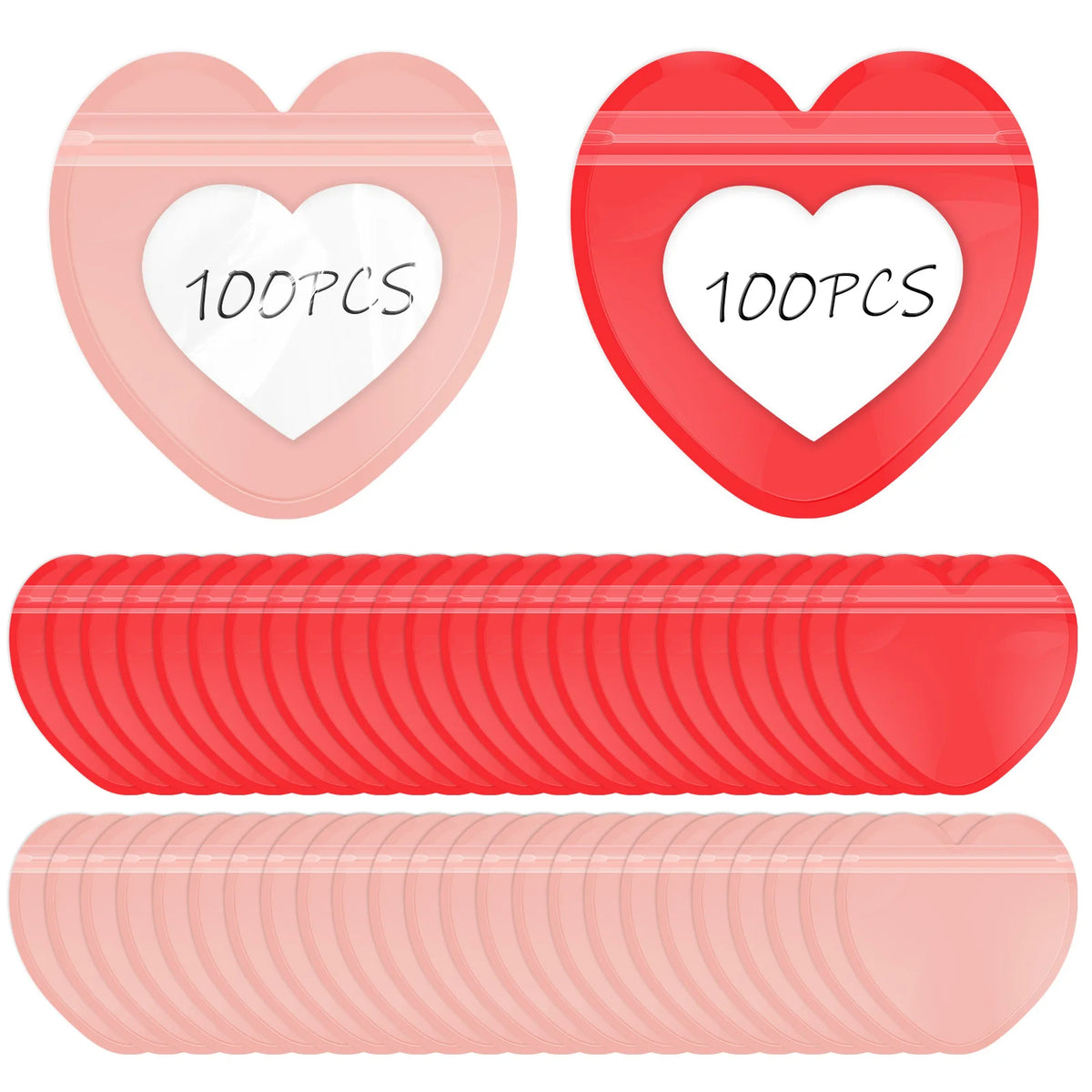 200Pcs Heart Shape Clear Zipper Jewelry Bags – Pink & Red Jewelry Zipper Bags Nixie pink 200pcs Other