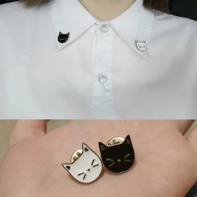2pcs Gold Cute Kitty Cat Enamel Brooches – Black & White Pins Enamel Brooch Pin Nixie