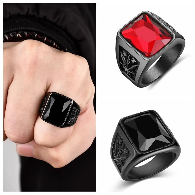 Men's Hip Hop 316L Stainless Steel Black Red Stone Ring Fashion Ring Nixie