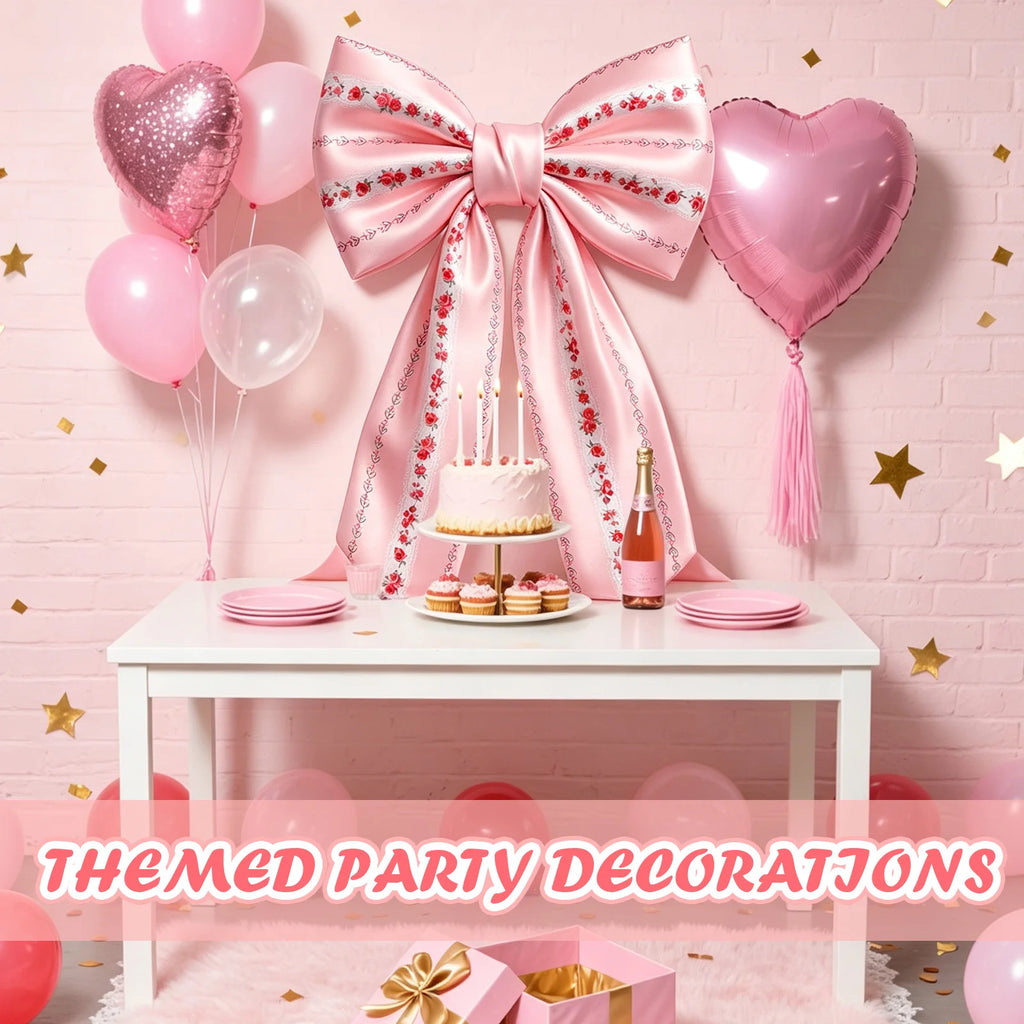 Large Pink Floral Bow Decoration – Party & Christmas Tree Topper Party Bow Decoration Nixie