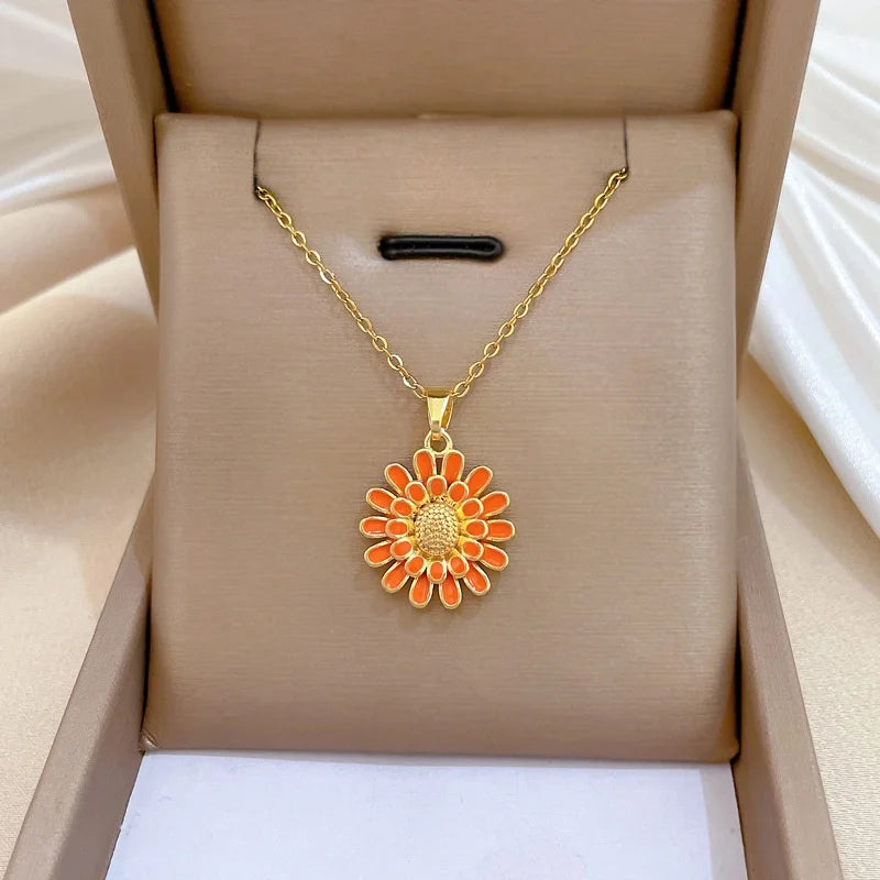 Sunflower Pendant Necklace Gold Stainless Steel Choker Women Pendant Necklace Nixie