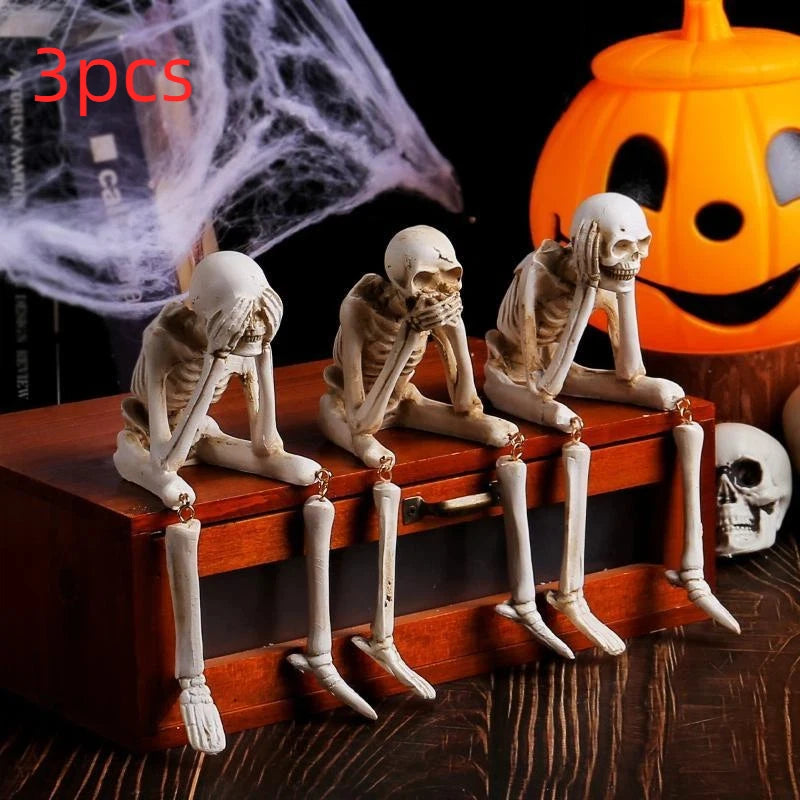 3-Piece Resin Skeleton Figurines – Halloween Shelf Sitter Decor Halloween Figurine Set Nixie A4