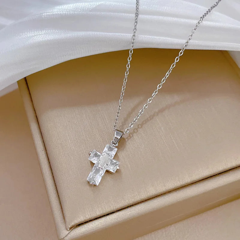 Women's Cross Pendant Stainless Steel Choker Necklace Pendant Necklace Nixie