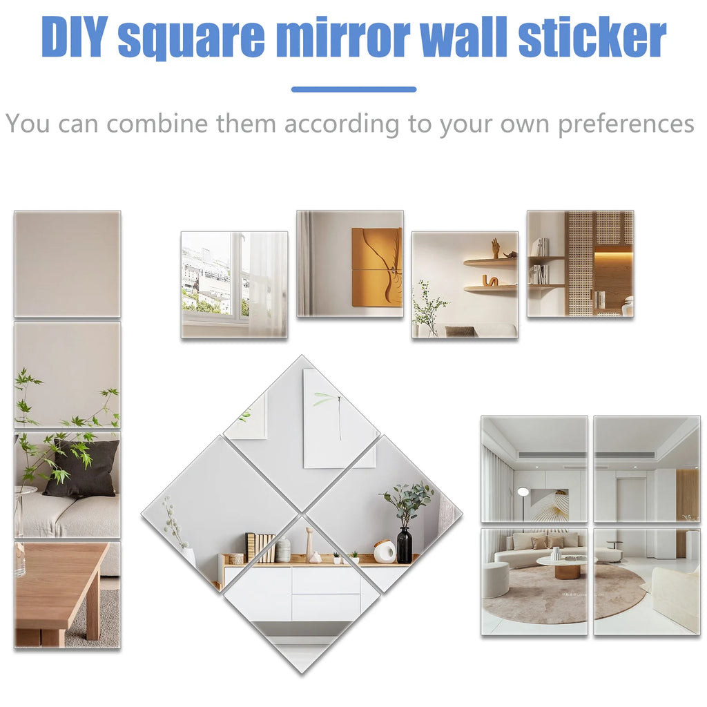 10Pcs Flexible Self-Adhesive Mirror Wall Sticker Tiles – DIY Decor Mirror Wall Stickers Nixie