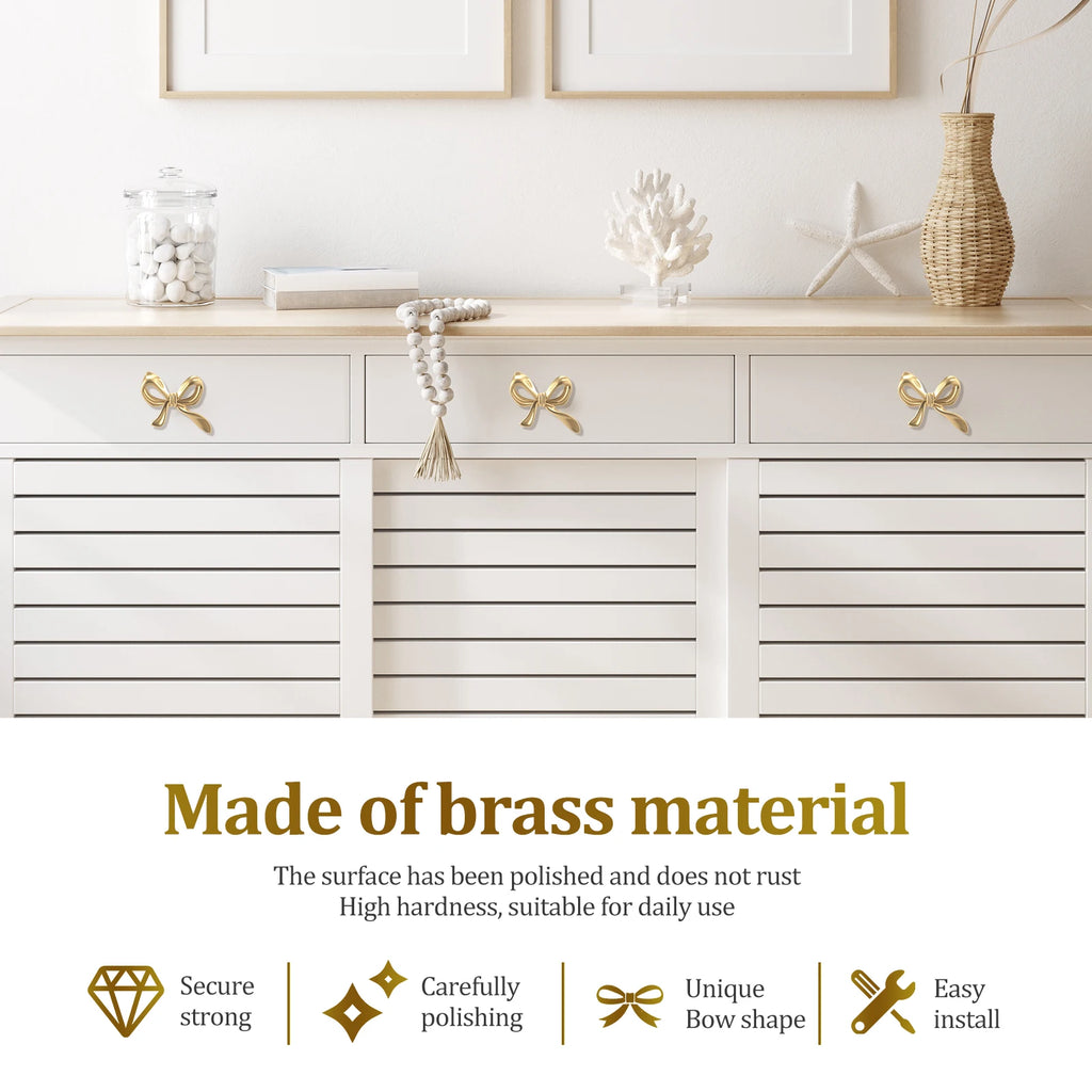 Bow Shape Gold Brass Drawer Knobs | Cabinet Pulls 2/4/6 Pack