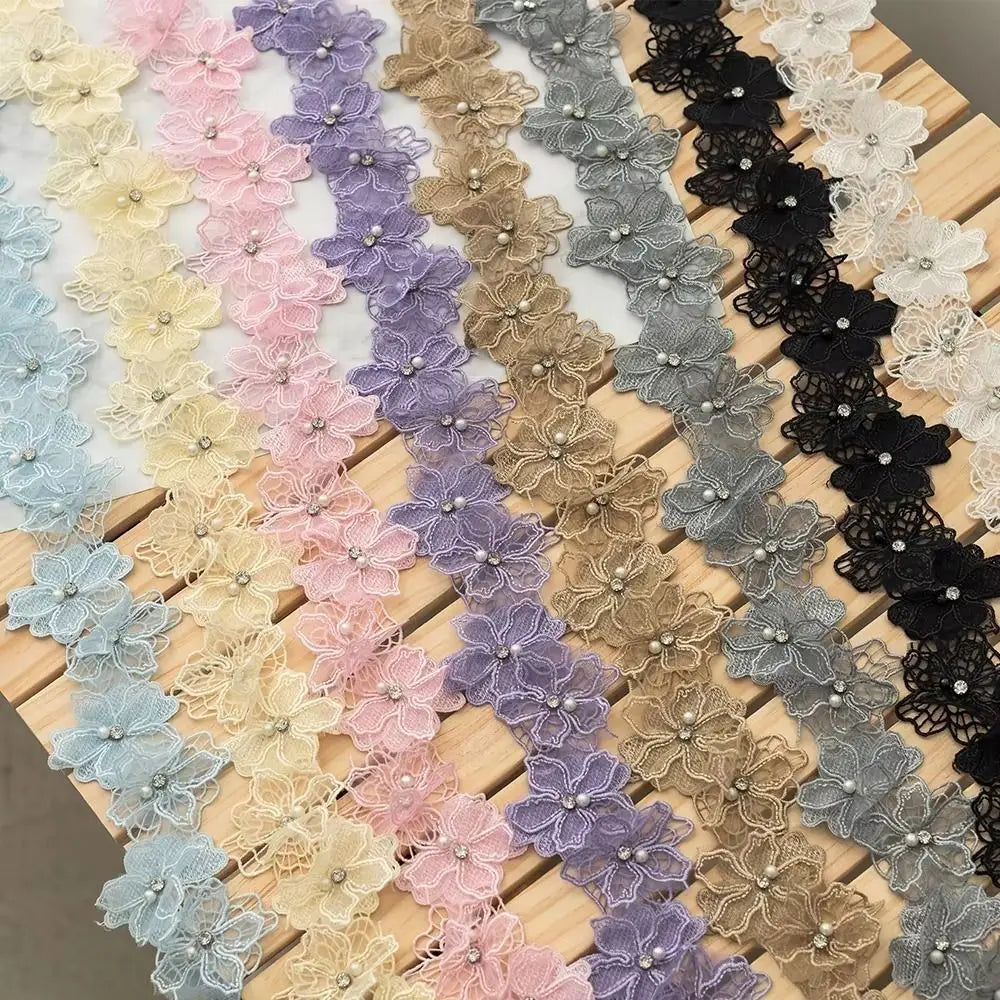 3D Pearl Bead Floral Lace Trim Ribbon | DIY Fabric Applique Lace Trim Ribbon Nixie