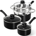 MICHELANGELO Ceramic Non-Stick Cookware Set with Steamer Cookware Set Nixie Three piece Set