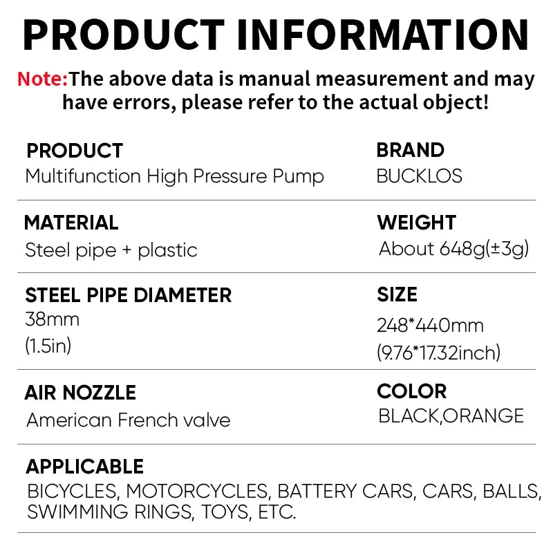 BUCKLOS 160PSI Bike Floor Pump – Schrader & Presta Valve Bicycle Floor Pump Nixie