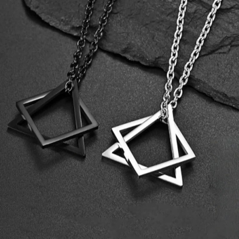 Men's Hip Hop Geometric Triangle & Square Pendant Necklace Pendant Necklace Nixie