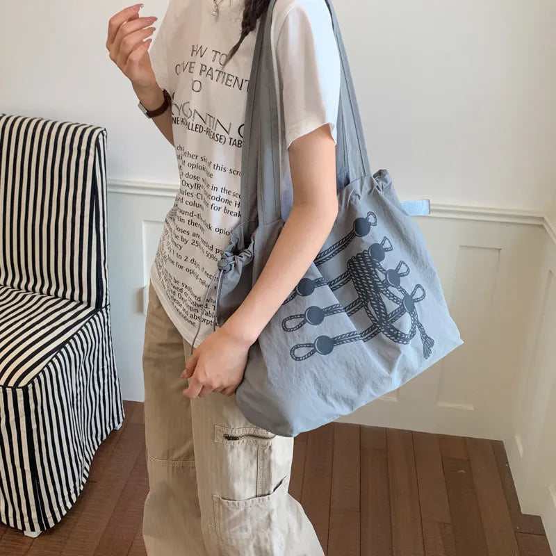 Retro Knot Print Large Tote Bag – Lightweight Women's Shoulder Bag