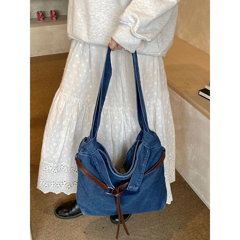 Korean-Style Denim Shoulder Bag – Large Capacity Women's Tote Denim Shoulder Bag Nixie