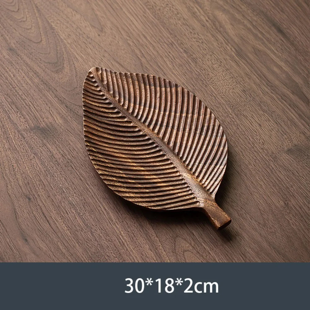 Walnut Wood Leaf Tea Tray – Serving Platter for Snacks & Fruit