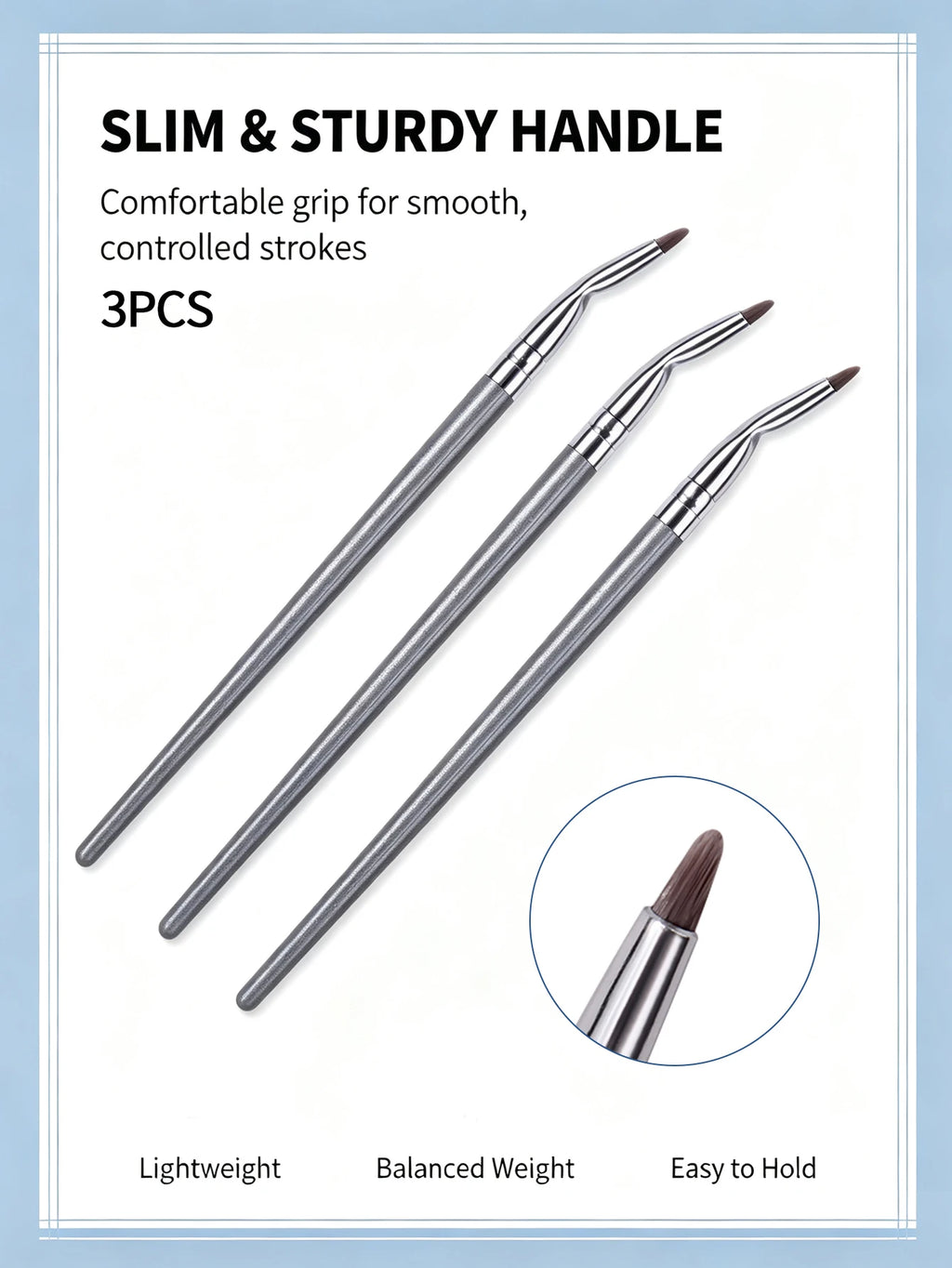3-Piece Bent Eyeliner & Lip Brushes – Angled Precision Tip Makeup Brush Set Nixie