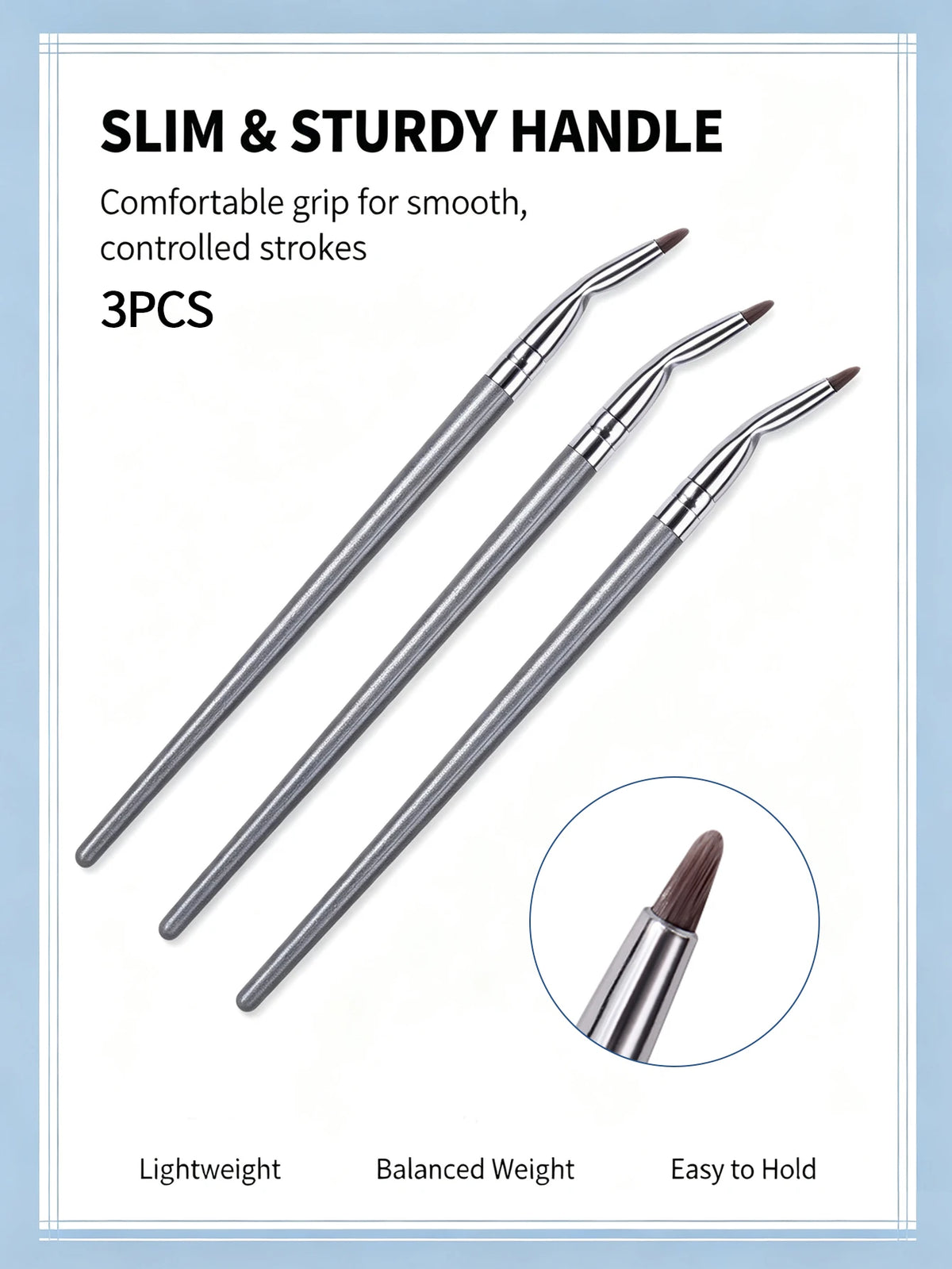 3-Piece Bent Eyeliner & Lip Brushes – Angled Precision Tip Makeup Brush Set Nixie