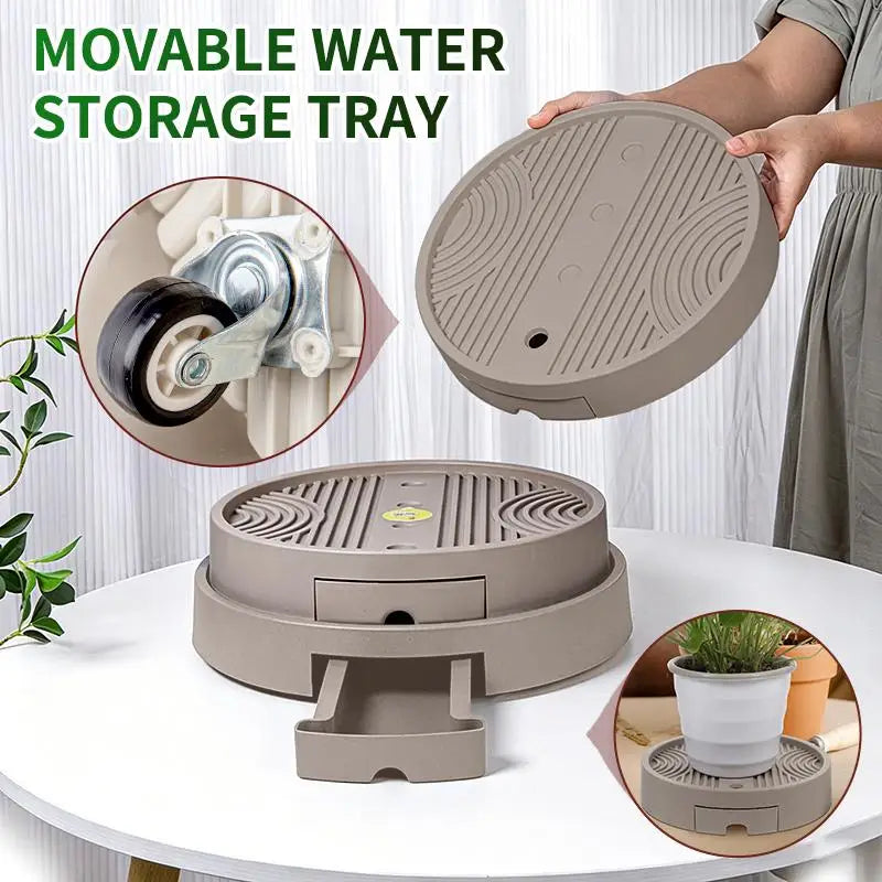 Round Caster Flower Pot Tray with Drainage – 3 Sizes Plant Caster Tray Nixie