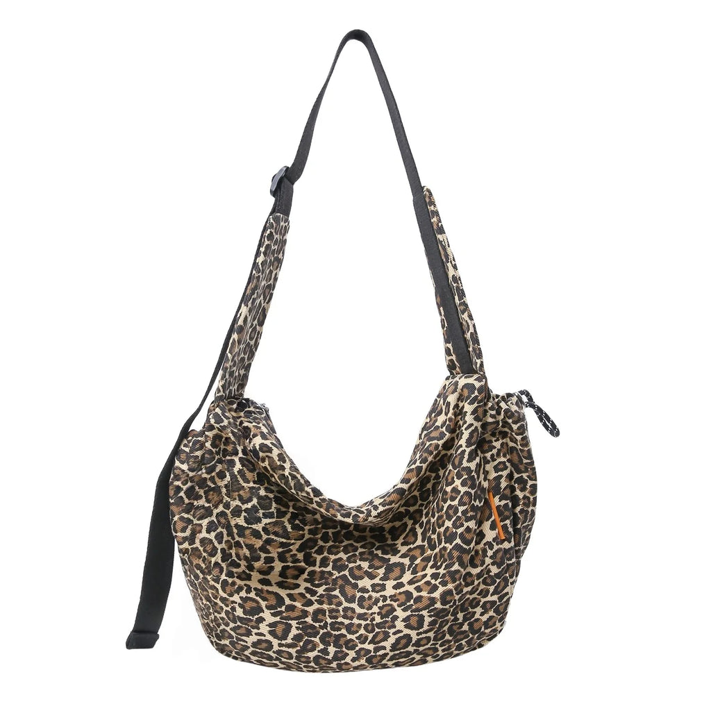 Leopard Print Canvas Shoulder Bag – Women's Casual Hobo