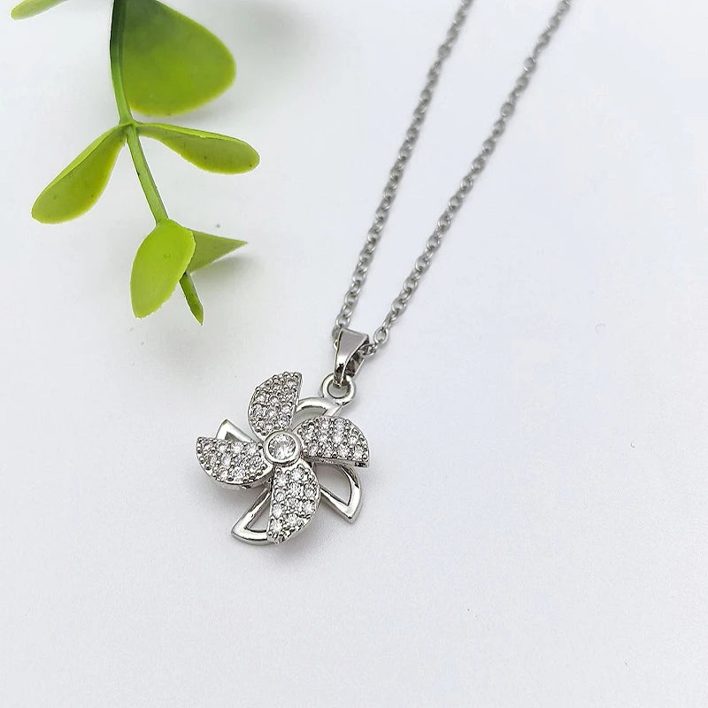 Rotatable Windmill Pendant Necklace | Stainless Steel & Zircon Pendant Necklace Nixie