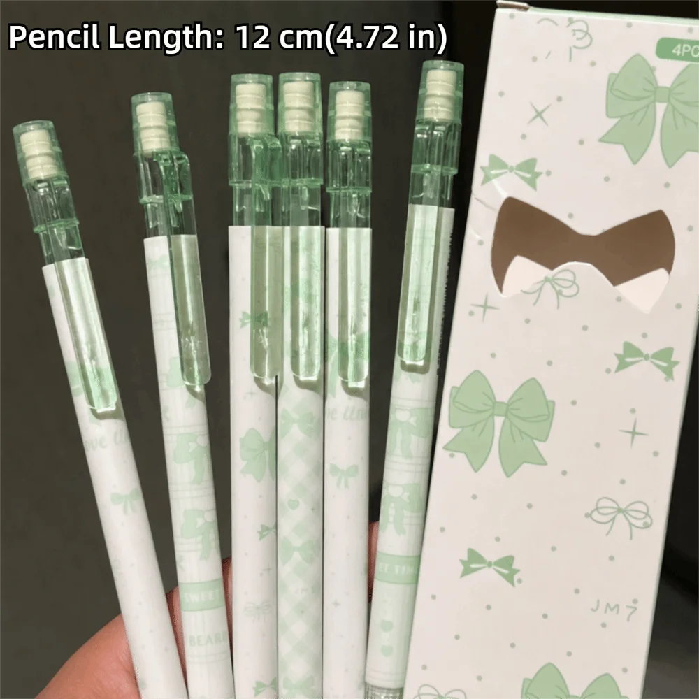 4PCS Kawaii Bow Mechanical Pencils 2B – No-Sharpen with Eraser Mechanical Pencil Set Nixie