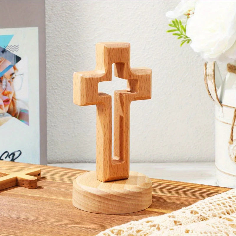 Handcrafted Wooden Jesus Crucifix Standing Cross Decor Religious Wood Decor Nixie Default Title