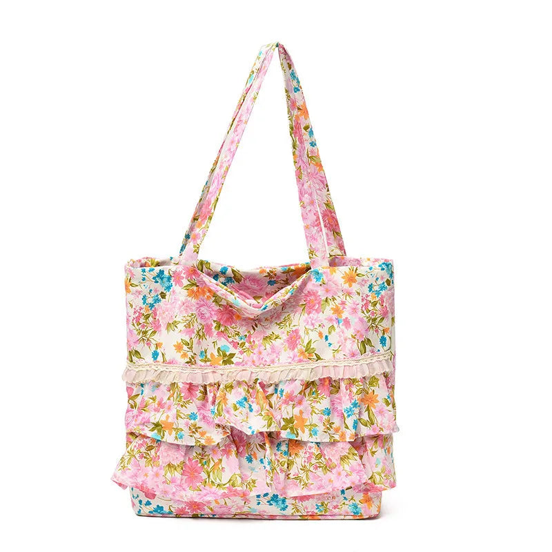 French Floral Drawstring Tote Bag – Lace Trim Canvas Shoulder Bag Canvas Shoulder Bag Nixie
