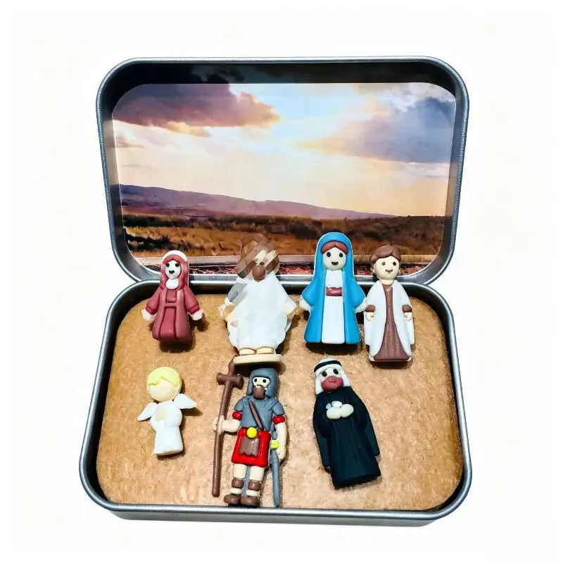 Mini Nativity Scene Set 3D Printed Figurines with Tin Case