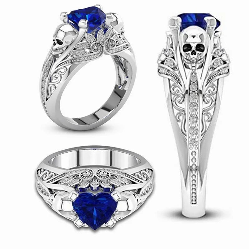 Skull Sapphire Crystal Punk Ring — Zinc Alloy, Unisex Skull Punk Ring Nixie