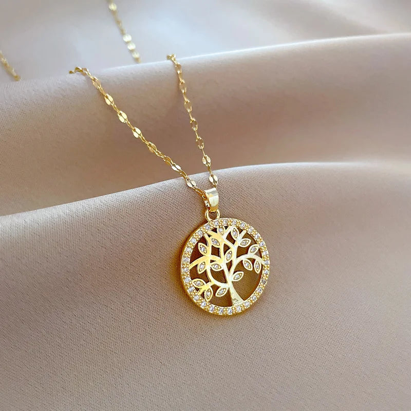 Tree of Life Pendant Choker Necklace | Gold Stainless Steel Pendant Necklace Nixie