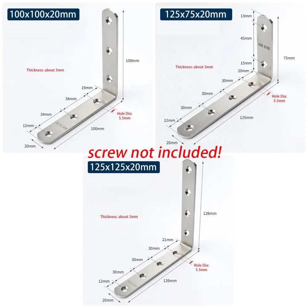 SUS304 Stainless Steel 90° Corner Brace Bracket Furniture
