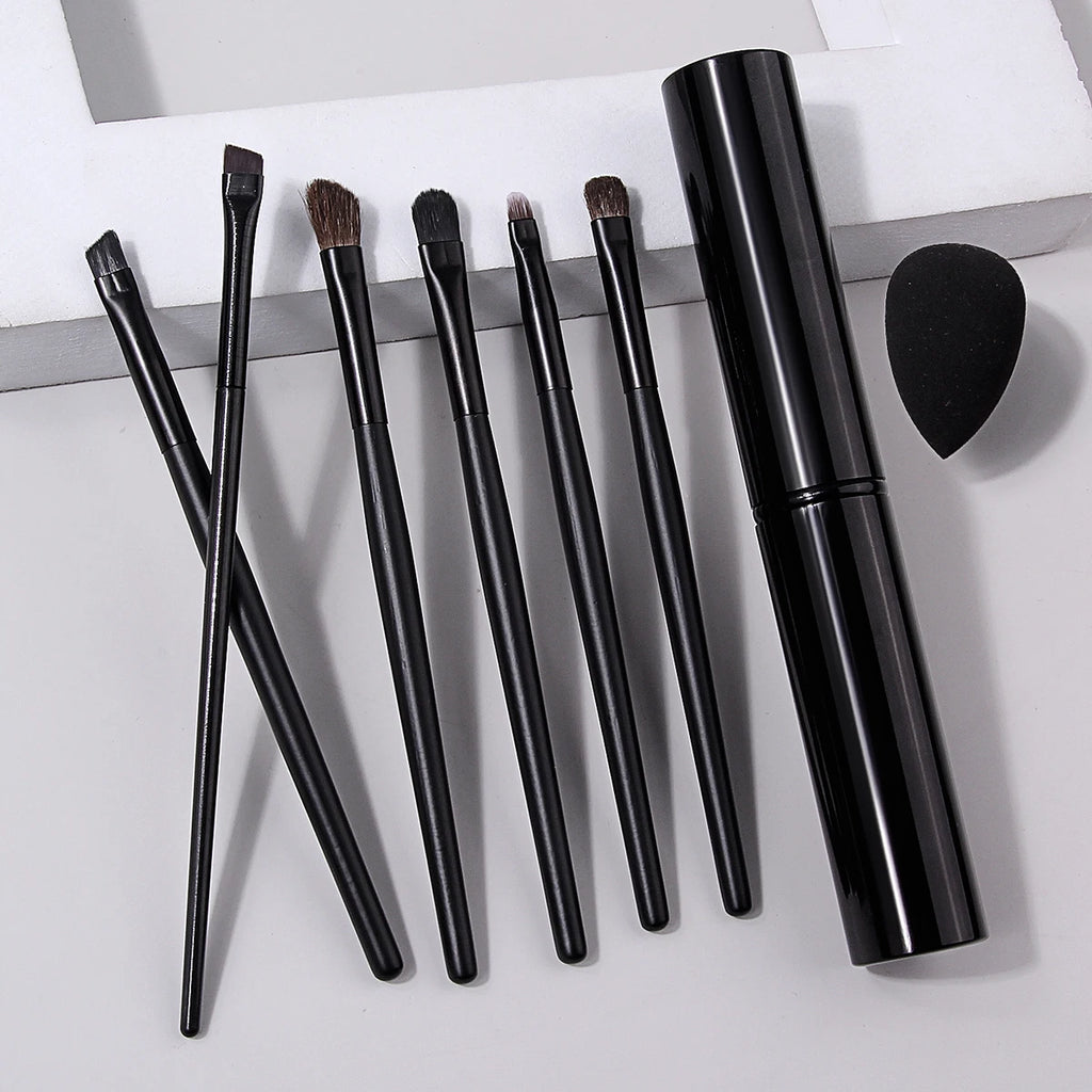 8-Piece Eyeshadow Brush Set with Storage Tube & Sponge Eye Makeup Brush Set Nixie black