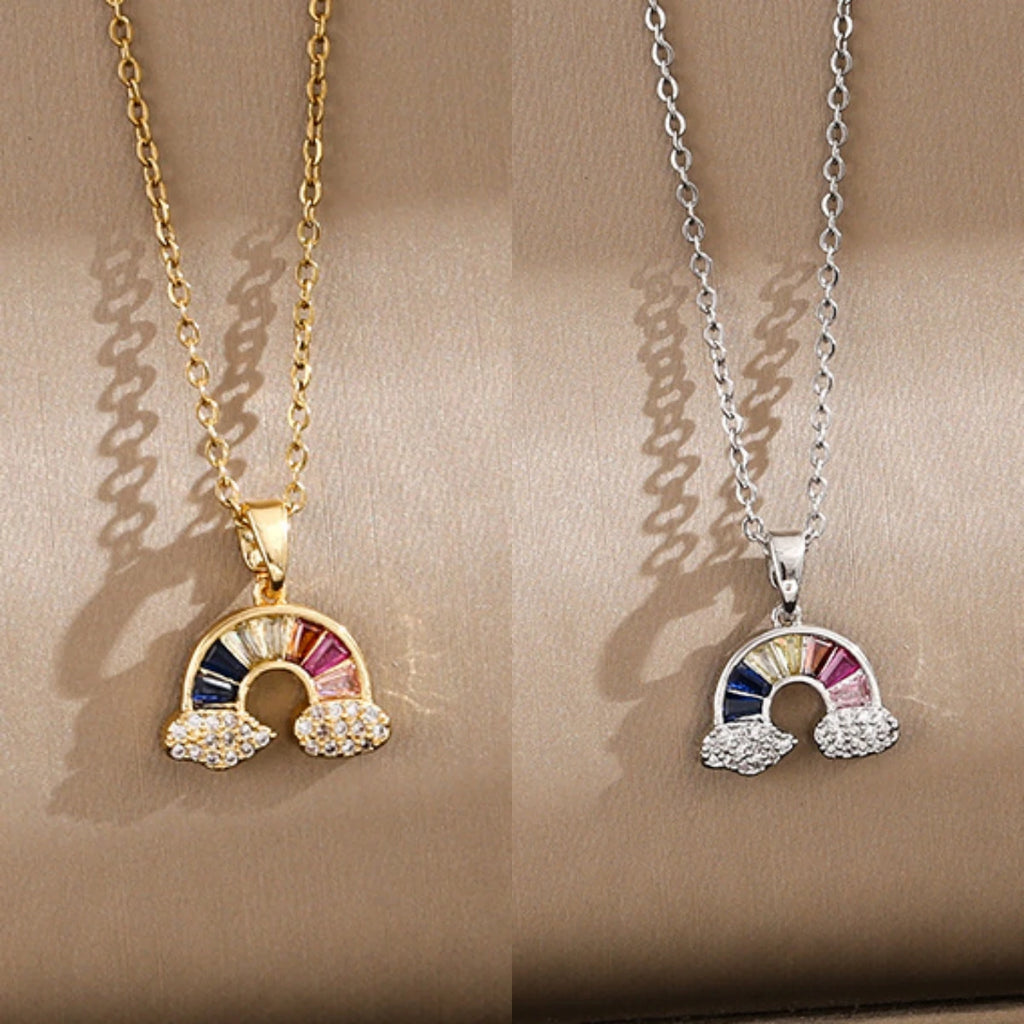 Rainbow Cloud Pendant Necklace – Minimalist Stainless Steel Pendant Necklace Nixie
